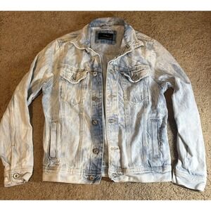 Zara Man Jacket Men's Small Light Blue Acid Wash Distressed Denim 80's